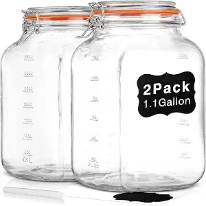 Qianfenie 1.1 Gallon Wide Mouth Airtight Glass Storage Containers with Lids