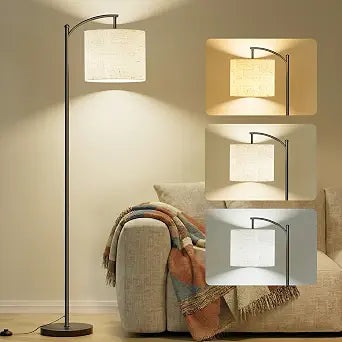 mukuxin Floor Lamp, LED Floor Lamp with Foot Switch & Adjustable Linen Lampshade, 3 Color Temperature Tall Modern ARC Standing Lamps for Living Room Office Bedroom (9W Blub Included)