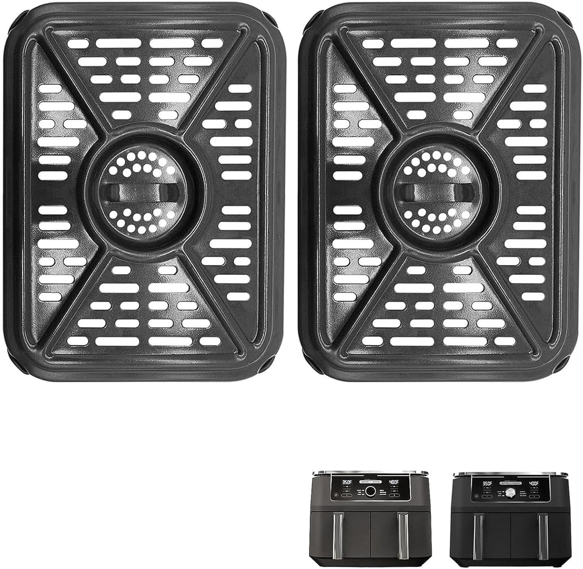 Air Fryer Grill Pan for Ninja Foodi DZ401 DZ550 10QT DualZone Air Fryers, Air Fryer Replacement Parts Crisper Plate Grill Plate Tray Rack Accessories with Rubber Bumpers, Dishwasher Safe