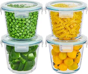 8 PCS Glass Soup Containers with Lids, Airtight 3 Cup Meal Prep Containers with Lids,Round Deep Storage Containers Set for Leftover, Microwave, Dishwasher, and Freezer Safe(4 Sets)