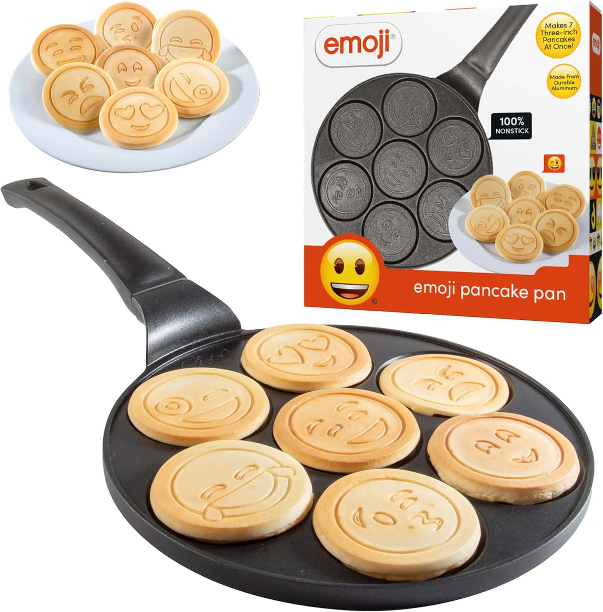 Official Emoji License Pancake Pan & Nonstick Griddle, 7 Smiley Shapes
