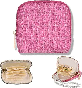 Jewelry Organizer Case, Small Travel Tweed Pouch, Portable(Raspberry Pink)
