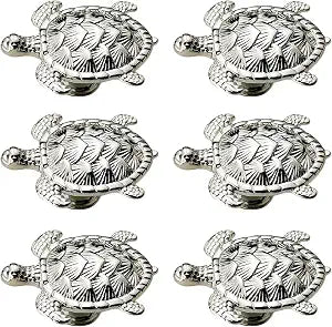 Vintage Ocean Turtle Dresser Drawer Knobs 6pcs Decoration Dresser Pulls Zinc Alloy Single Hole Drawer Handles for Cupboard Wardrobe Cabinet Kitchen Hardware (Silver)