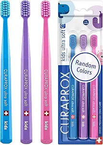 Curaprox Kids Ultra Soft Toothbrush, Random Colors, 3-Pack, Swiss Made