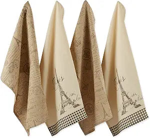 DII French Style Tabletop Kitchen Collection, Dishtowel Set, 18x28, Assorted Eiffel Tower, 4 Piece