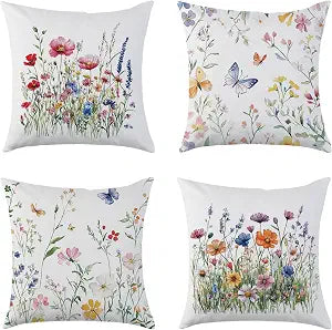Spring Summer Pillow Covers 18x18, Wild Plant Floral Pillows Cover