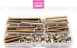 Baby Bed Crib Screws Hardware Replacement Kit, 100pcs 1/4-20" Crib Hardware Screws Barrel Nuts Replacement Kit for Cot Chairs Furniture