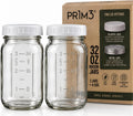 PR1M3 Wide Mouth Mason Jars 32 oz, 2 Pack with Plastic & Metal Lids