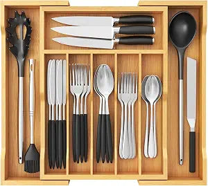 Lifewit Silverware Drawer Organizer, Wooden Utensil Tray for Kitchen