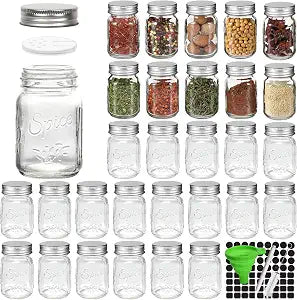 CycleMore 30 Pack 4oz Round Glass Spice Jars with Shaker Lids & Metal Caps