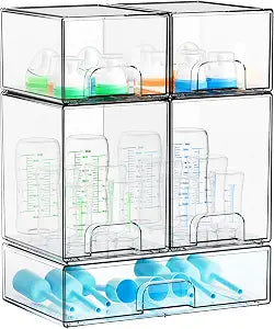 Yieach 5 Set Clear Baby Bottle Organizer for Countertop,BPA FREE Bottle Station Organizer for Breast Pump Parts,Pacifier and Baby Accessories,Stackable Drawers for Bathroom,Cabinet,Pantry Organization