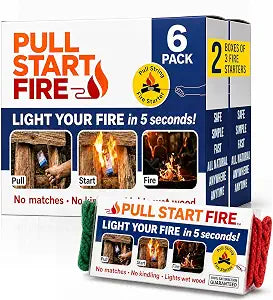 Pull Start Fire Starter, Pull String, No Matches, Lights Wet Wood, 6 Pack