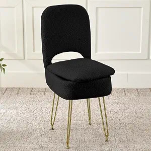 BRIAN & DANY Vanity Chair with Storage and Folding Back, Teddy Velvet Square Storage Chair with 4 Metal Legs for Bedroom, Living Room and Makeup Stations, 13.4"x 15"x 30", Jet Black