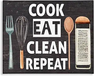 Cook Eat Clean Repeat Kitchen, 16 x 20 Inch Canvas Wall Art