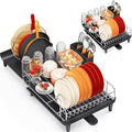 TOOLF Expandable Dish Drying Rack for Kitchen Counter, Black