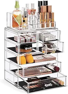 Sorbus Makeup Organizer, 7-Drawer Acrylic 2-Piece Set (Clear)