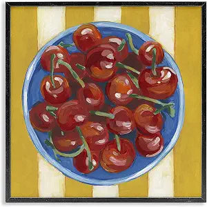 Juicy Cherries on Stripes, 12 x 12 Inch Framed Gicle Print