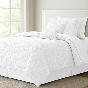 Lux Decor 8 Piece Comforter Set Twin Size 68x88 Inch, Seersucker Bed in a Bag Twin Bedding Set - Down Alternative Comforter Set with Sheets for All Seasons - White