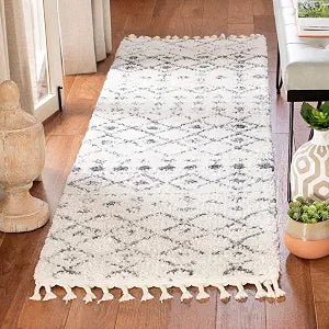 SAFAVIEH Berber Fringe Shag Collection Runner Rug - 2'2" x 6', Cream & Dark Grey, Moroccan, Non-Shedding & Easy Care, 1.2-inch Thick Ideal for High Traffic Areas in Living Room, Bedroom (BFG516A)