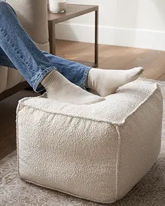 Beautiful Boucle Pouf Ottoman and Foot Rest - Round Modern Foot Stool