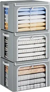 Yecaye Clothes Storage Bins with Metal Frame, Foldable Organizer Box, 40L