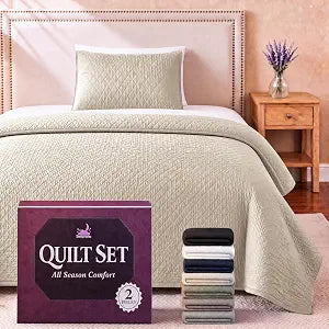Twin Quilt Bedding Set | Lightweight Summer Bedspread 2 Pc
