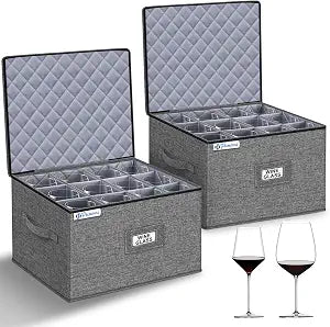punemi Wine Glass Storage Holder for 24 Glasses, Hard Shell Moving Case Box