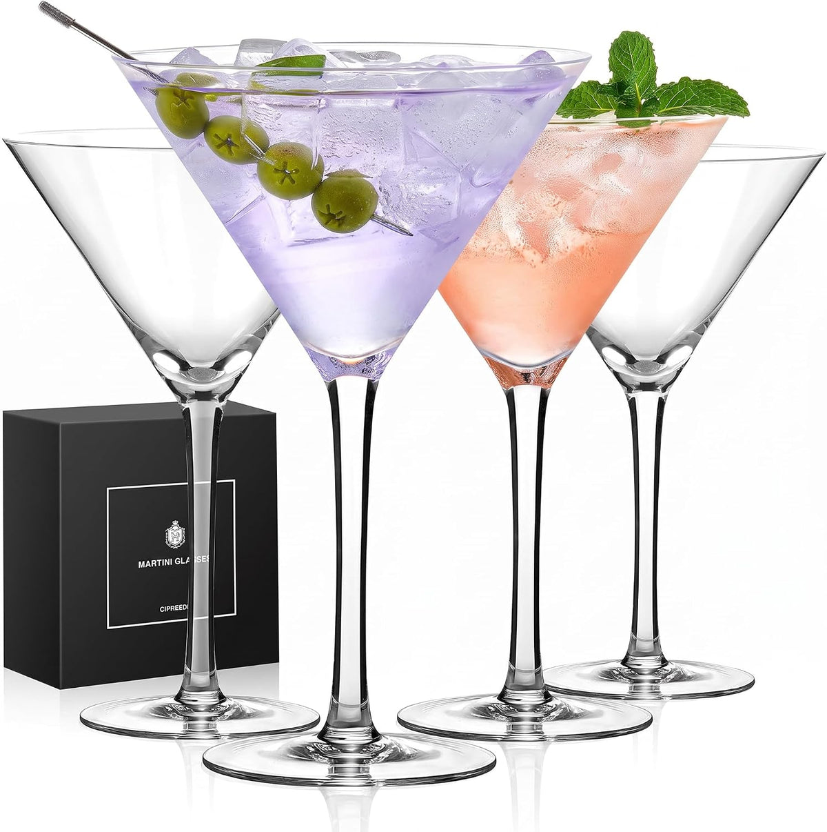 Qipecedm Martini Glasses Set of 4, 9oz Coupe Cocktail Glass