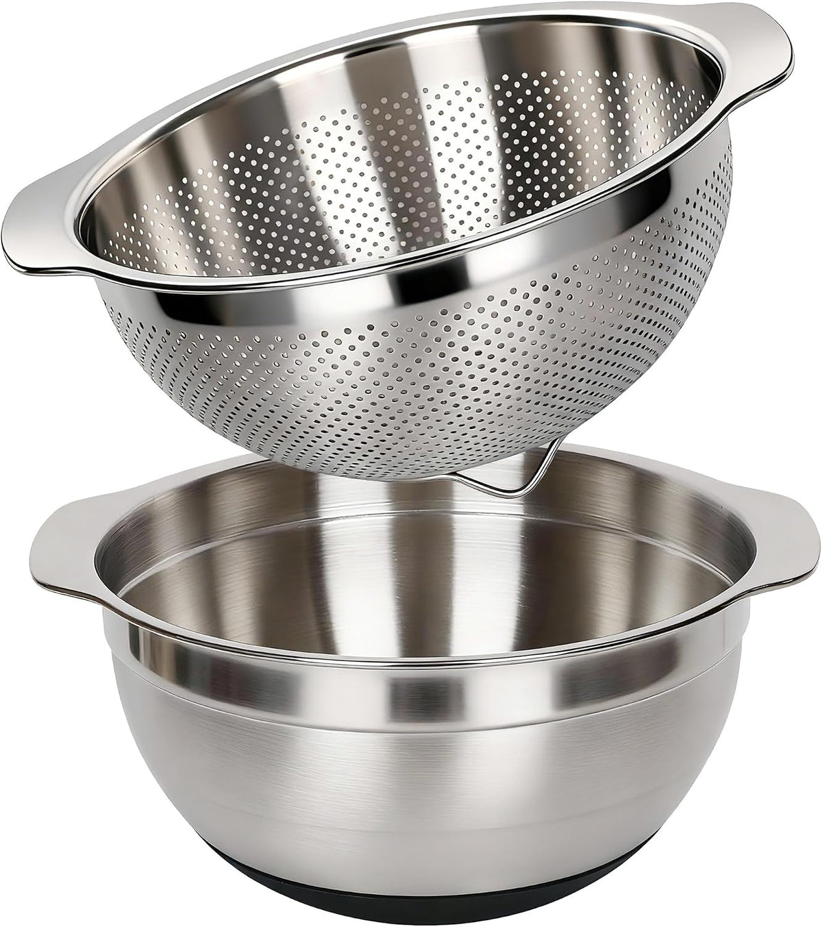 304 Stainless Steel Colander, 2.5 QT Capacity and 2.5 QT Mixing Bowl, Micropore Strainer for Washing Rice, Fruit, and Veggies, Perfect Draining for Cooked Pasta