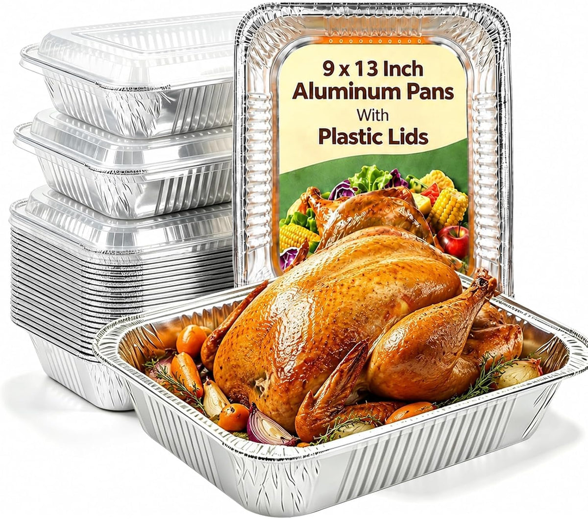 9x13 Inch Aluminum Pans with Clear Lids [25 Sets] Half Size Disposable Tin Foil Pans Trays with Lids,Deep Baking Pans For Cooking, Meal Prep, Roasting, Chafing, Steam Table, Storage