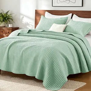 Exclusivo Mezcla Stripe Quilted Full Queen Quilt Bedding Set, Sage Green