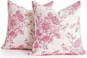 Waterproof Outdoor Pillow Covers Decorative Throw Pillow Covers 20X20 Pink Floral Modern Rustic Pillowcases Plant Flower Square Pillow Covers for Patio Furniture, Couch, Tent Sunbrella Set of 2