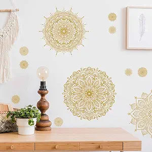 Gold Mandala Wall Stickers Mandala Decals for Windows Modern Wall Art Mural