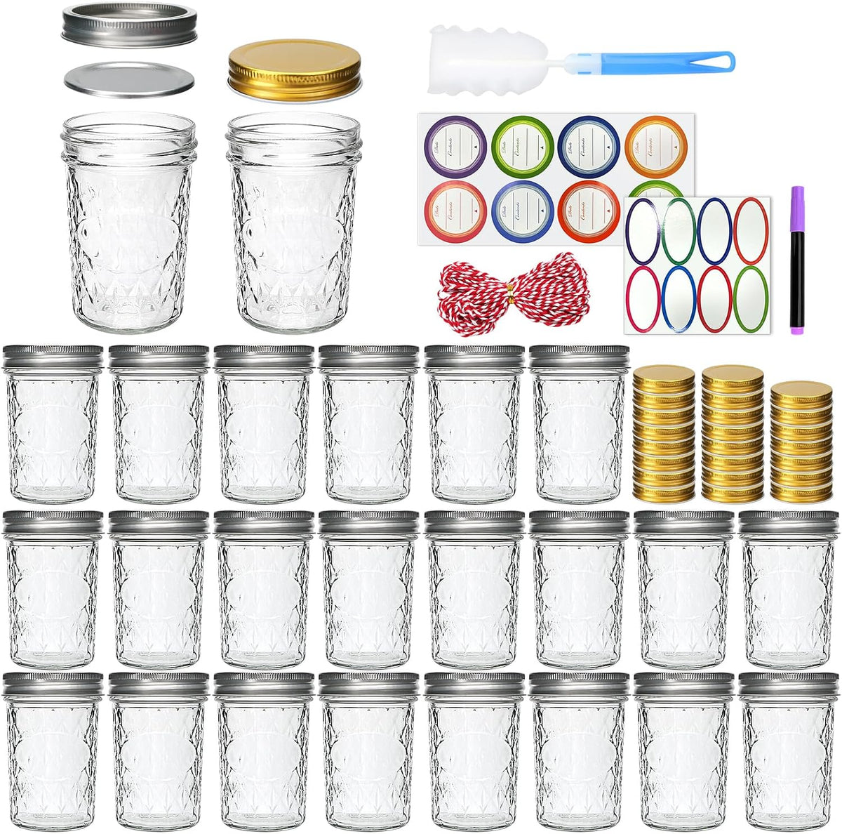Mason Jars 8 oz 24 Pack Half Pint Canning Jars with Airtight Lids