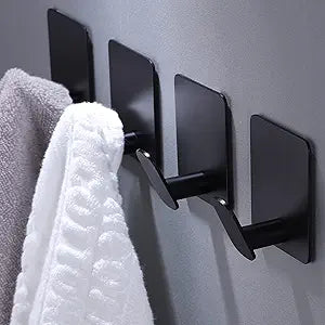 DELITON 26lb Heavy Duty Adhesive Towel Hooks, No-Damage 4 Pack Matte Black