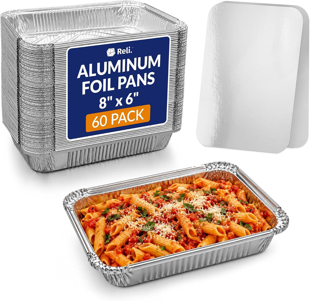Reli. Aluminum Foil Pans with Lids 8x6 (60 Pack) Meal Prep Food Containers