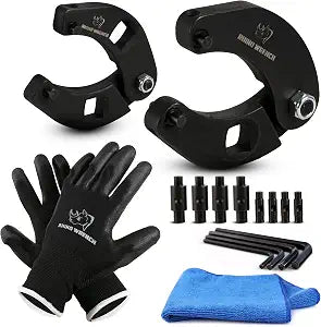 ELEON Rhino Gland Nut Wrench - Set of 2 Adjustable Hydraulic Cylinder Pin Spanner Wrench - Heavy Duty Set Includes Gloves, Towel, Secure Pins - For Farm & Construction Equipment Nuts Under 7 Inches