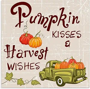 Pumpkin Kisses Harvest Wishes, 24 x 24 Inch Canvas Wall Art