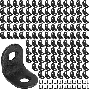 SHEUTSAN 200 Pcs Small L Bracket, 0.78 x 0.78 x 0.62 Inch Stainless Steel Corner Brace with Screws, Right Angle 90 Degree for Furniture Shelf Cabinet, Black
