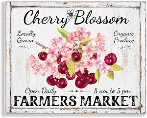 Cherry Blossom Farmer's, 11 x 14 Inch Mounted Print on Wall Plaque