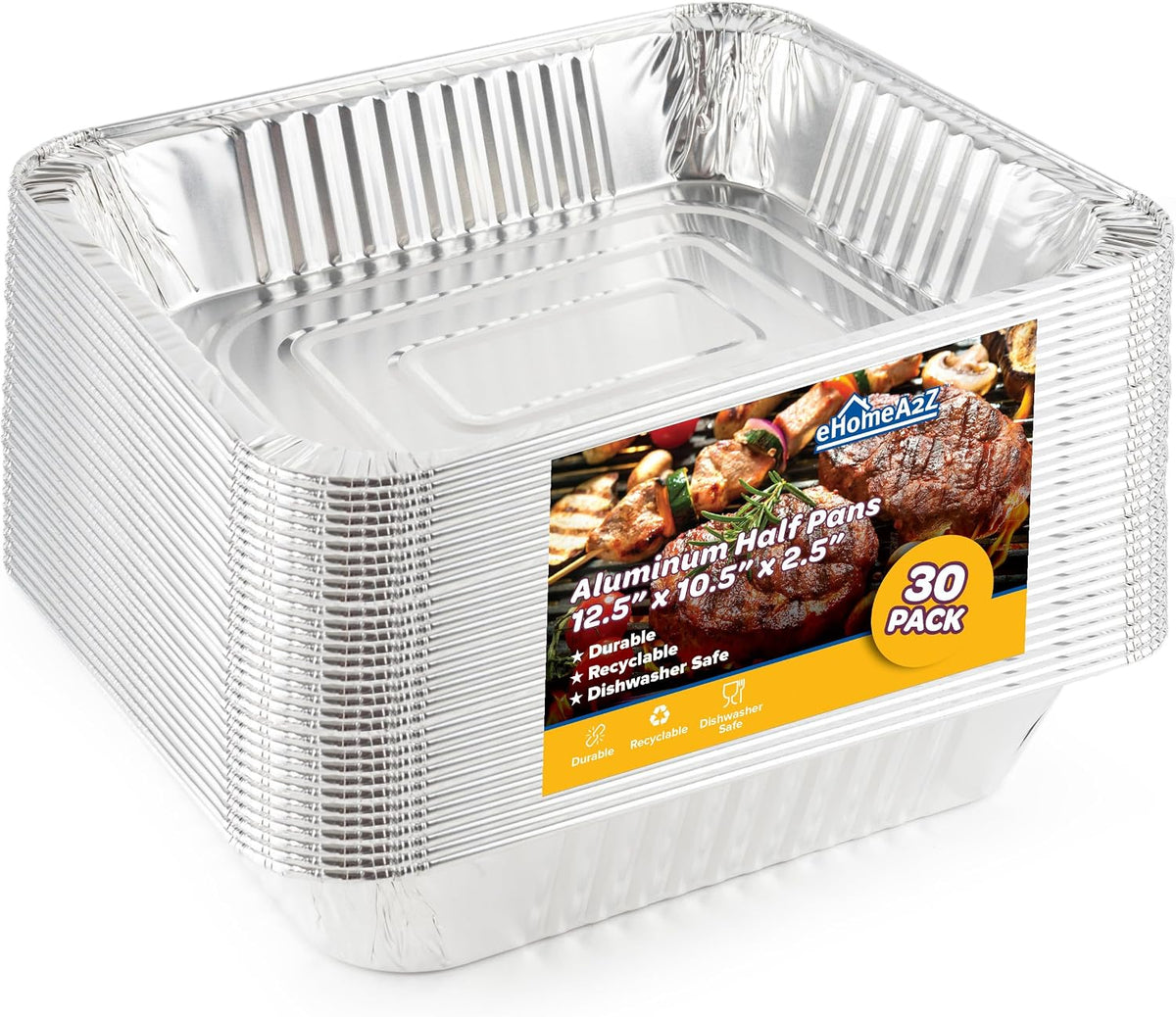 Aluminum Pans 9x13, 30 Pack - Disposable Half Size Foil Trays