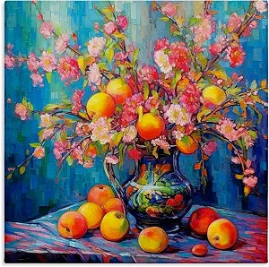 Peach Florals Bouquet Botanical, 17 x 17 Inch Canvas Wall Art