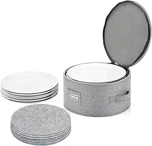 Stack Store Plus More China Storage Container for Dinner Plate - Fit plates up to 11.5" W - Includes 12 Thick Felt Dividers. Hard Shell and Stackable with Padded Interior