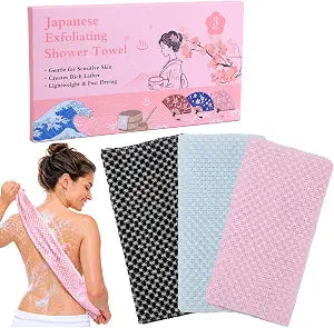 Exfoliating Washcloth Back Scrubber 3 Pcs Japanese Exfoliating Shower Towel