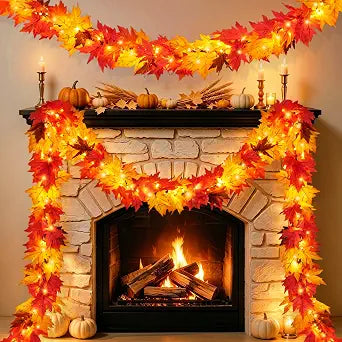 Fall Garland with Lights 9Ft Large Leaves Fall Decor Halloween Decorations