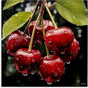 Cherries with Water Droplets, 24 x 24 Inch Canvas Wall Art