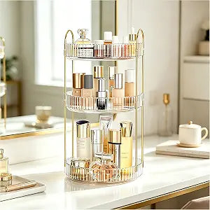 360 Rotating Makeup Organizer, Large Capacity 3 Tier Perfume Skincare Clear Bathroom Organizers, Multi-Function Spinning Cosmetic Storage for Bedroom, Dresser, Countertop