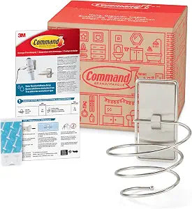 Command Hair Dryer Holder, Satin Nickel, 1 Dryer Holder, 2 Water Resistant Strips, Damage-Free Bathroom Organization and Decor