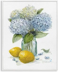 Hydrangeas and Lemons Vase Floral, 16 x 20 Inch Framed Gicle Print