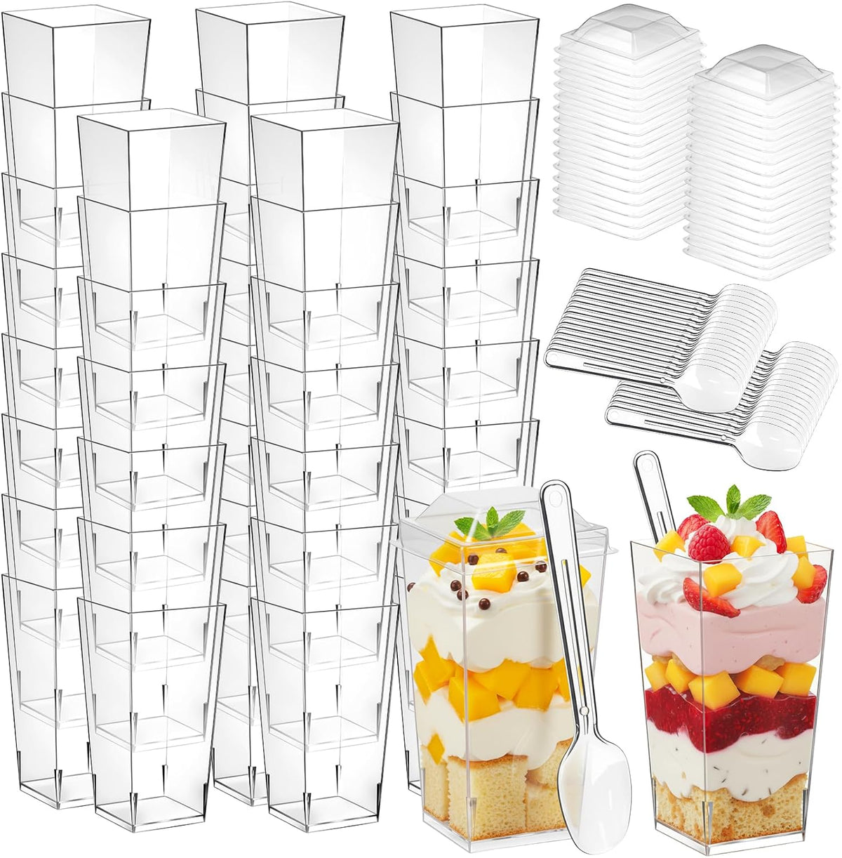 150 Pcs 3 oz Mini Dessert Cups with Lids & Spoons, Plastic Parfait Cups